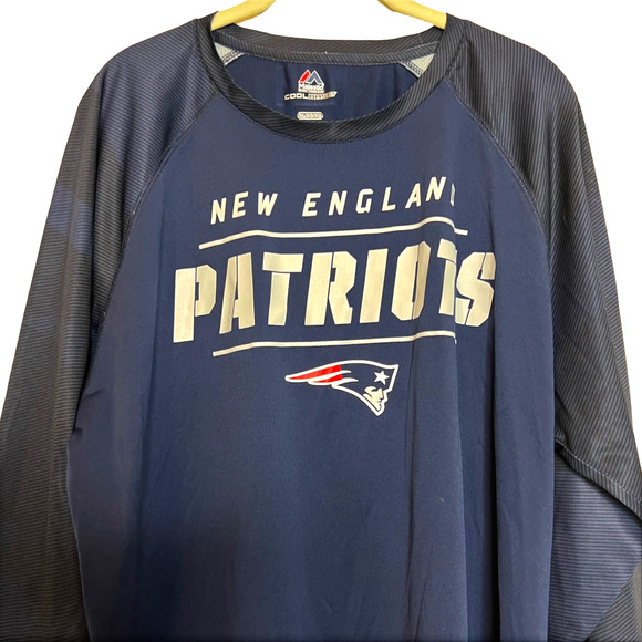 New England Patriots Knit Jersey XL Long Sleeve Polyester Navy Blue Majestic - Picture 2 of 7